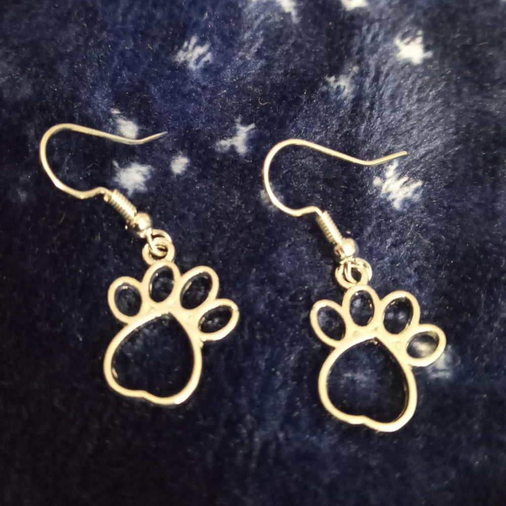 Hand crafted Sterling silver plated pawprint Earrings animal lover